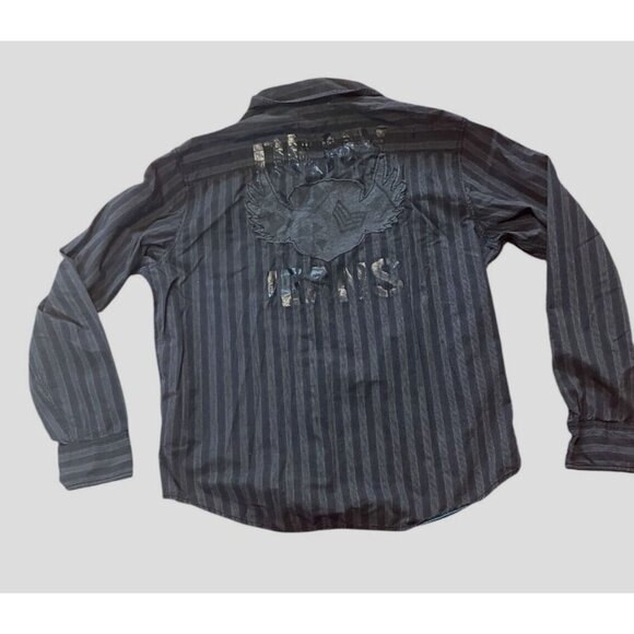 DKNY Jeans Black stripe Button Up Shirt Long Sleeve Pocket Back Emblem XL - Picture 6 of 7